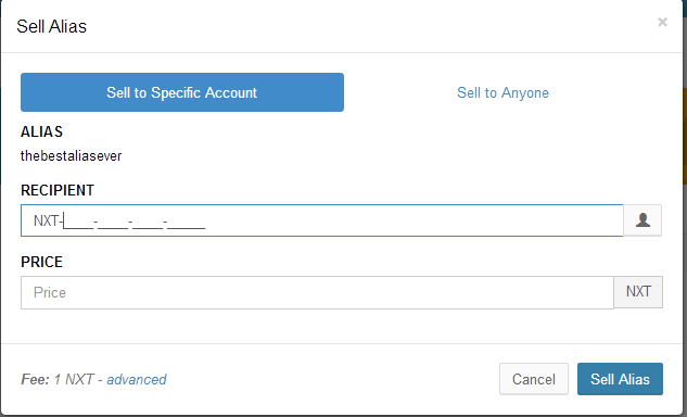 Sell Alias to one Account